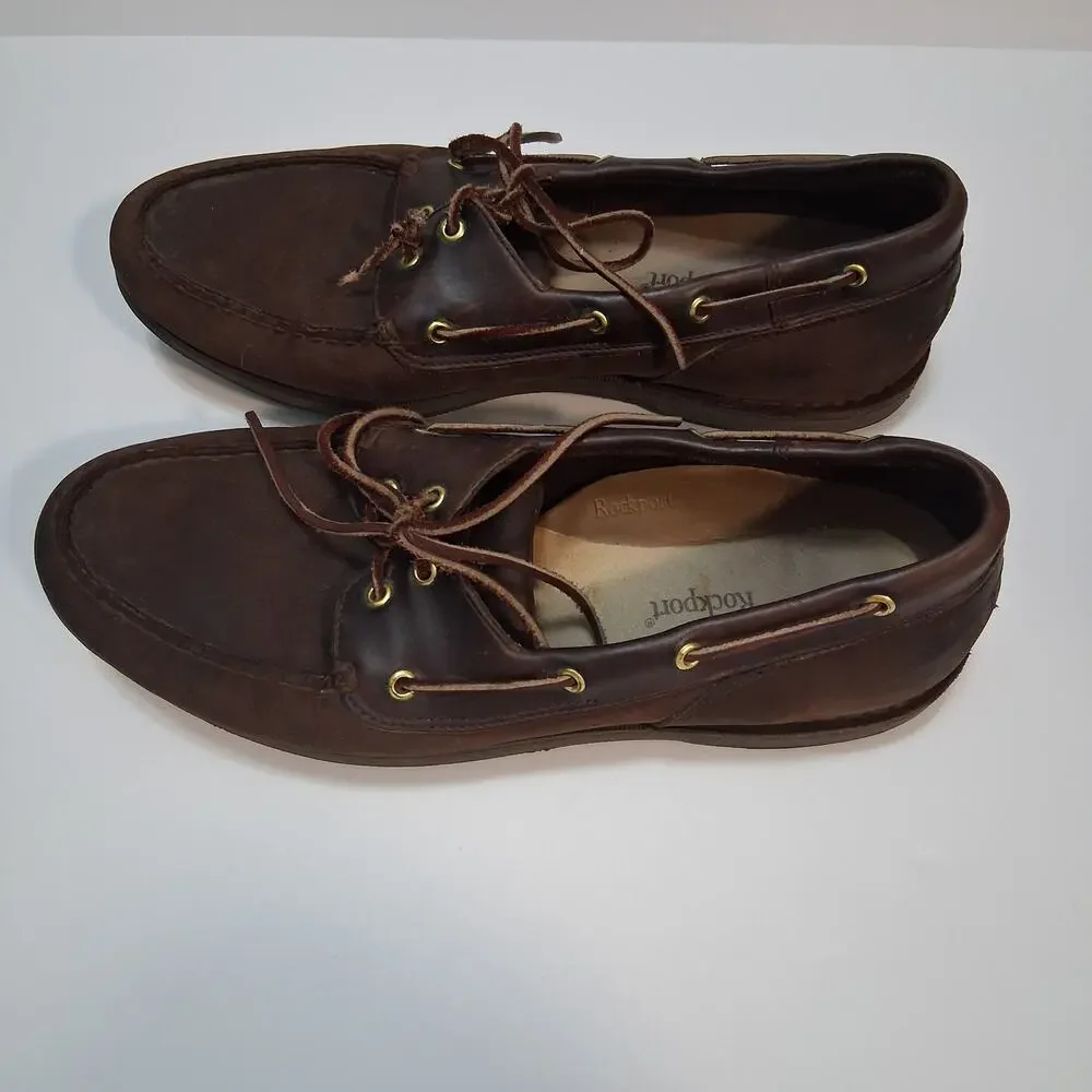 Rockport Men 13XW Boat Shoes Brown Leather Classic Moccasin